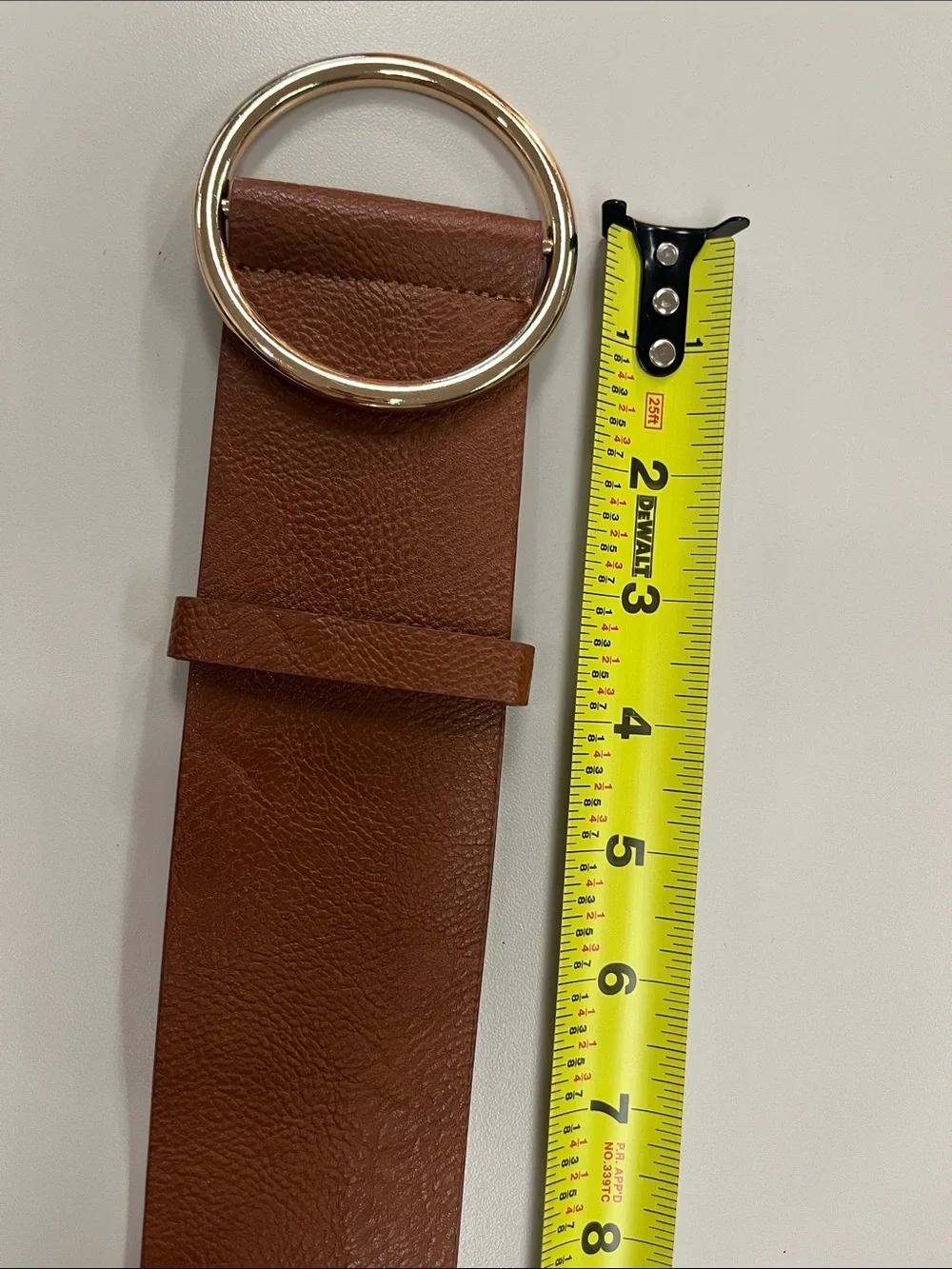 Source Unknown Brown Faux Leather Belt with Round Gold Buckle S/M